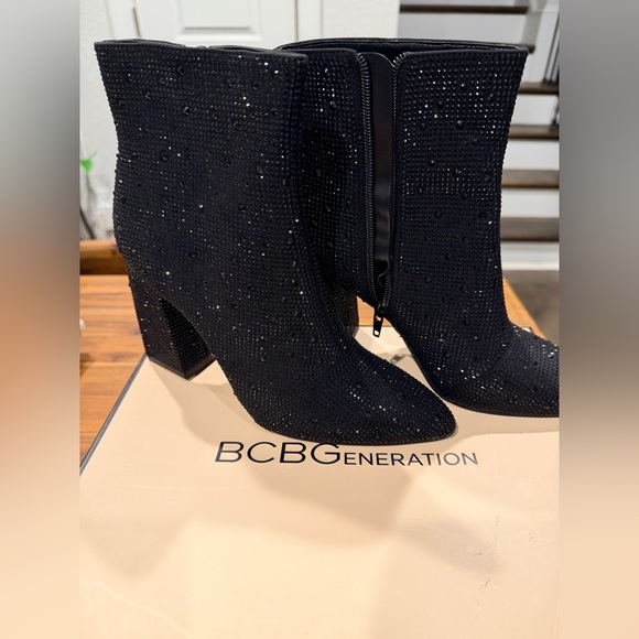 BCBGeneration Black Crystal-Embellished Pointed Toe Ankle Boots - Picture 2 of 5
